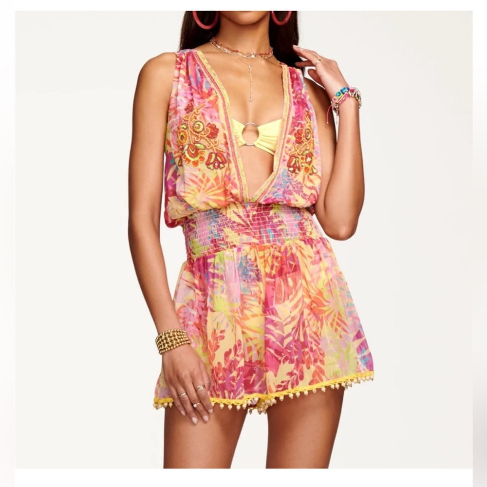 New RAMY BROOK Colorful Beaded Mini Dress Tanya Romper Swimsuit Coverup S Small
